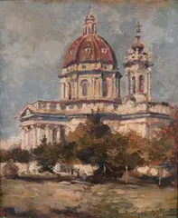Basilica di Superga by Antonio Salvetti, 1924, oil on cardboard, offered Feb 2023