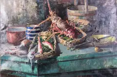 Felice Giordano, Natura morta di pesce, 1938, oil on canvas