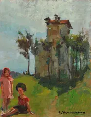 Paesaggio by Cipriano Mannucci, oil on panel, offered Feb 2023