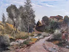 Paesaggio in collina by Rutilio Muti, oil on panel, offered Feb 2023