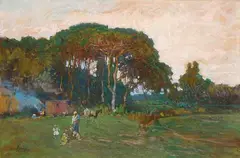 Villa Chayes, i saltimbanchi by Silvio Bicchi, pastelli on paper, offered Feb 2023