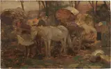 Alphons Hollaender, Il carico del fieno, oil on tavoletta