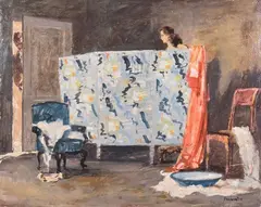 Cosimo Privato, Dietro il paravento, oil on cardboard