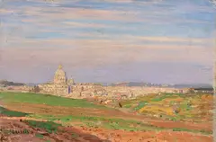 Giuseppe Grassis, Veduta di San Pietro da Villa Pamphili, oil on cardboard