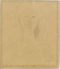 Portrait de jeune fille au chapeau by Amedeo Modigliani, 1916, pencil on paper, offered Dec 2022