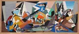 Gino Severini, Natura morta con piccione, pesci, aragosta, sullo sfondo la chiesa di Cortina d'Ampezzo
