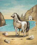 Giorgio de Chirico, Cavalli antichi in riva al mare, oil on canvas