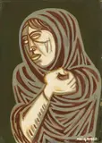 Giuseppe Migneco, Donna con scialle, tempera on paper applicata on canvas