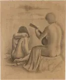 Ubaldo Oppi, Donne al mare (una con chitarra l'altra accovacciata)