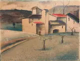 Paesaggio by Nino Tirinnanzi, collage and mixed media on paper applicata on cardboard, offered Dec 2022