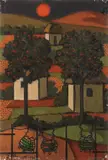 Fulvio Pendini, Paesaggio con gabbie, 1970, oil on canvas