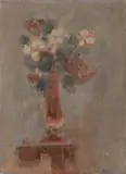 Giuseppe Ajmone, Il vaso rosso, 1963, oil on canvas