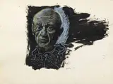 Renato Guttuso, Ritratto di Pablo Picasso, 1973, ink and pastelli on card