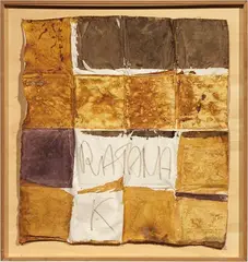 Renata Boero, Senza titolo, mixed media on stoffa in cornice di legno