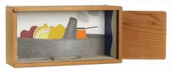 Canned Art n. 5 by Emilio Tadini, 1979, acrylic on canvas entro scatola di legno, offered Dec 2022