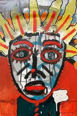 Paul Kostabi, Senza titolo, 2003, mixed media on cardboard ondulato