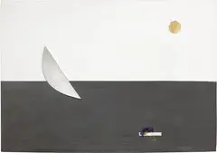 Arturo Vermi, Colloquio - Luna Sole Terra, 1977, acrylic and assemblaggio on canvas
