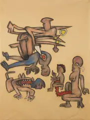 Asesinaron Cristian en la Madre visibile by Roberto Matta, 1974, pastel on paper applicata on canvas, offered Dec 2022