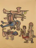 Roberto Sebastian Matta, Asesinaron Cristian en la Madre visibile, 1974, pastel on paper applicata on canvas