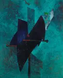Gianni Dova, Figura sul trespolo, 1973, oil on canvas