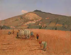 Giovanni Lomi, Mietitura, campagna livornese, oil on faesite