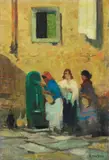 Alla fonte by Renato Natali, oil on faesite, offered Oct 2022