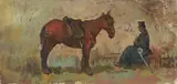 Giovanni Bartolena, Uomo e cavallo, oil on cardboard