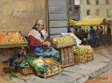 La fruttivendola by Cafiero Filippelli, oil on faesite, offered Oct 2022