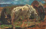 Luigi Michelacci, Cavallo con figura, oil on tavoletta