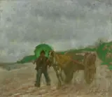 Manlio Martinelli, L'ombrello verde, oil on cardboard