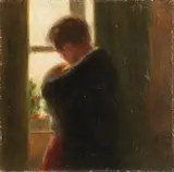 Manlio Martinelli, Donna alla finestra, 1918, oil on card