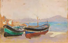 Barche by Guglielmo Micheli, oil on panel, offered Oct 2022