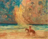 Plinio Nomellini, Cavalcata dell'Amazzone, oil on canvas board