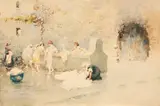 Lavandaie by Vincenzo Irolli, watercolour on card, offered Oct 2022