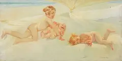 Giochi infantili by Giulio Aristide Sartorio, oil on canvas applicata on cardboard, offered Oct 2022