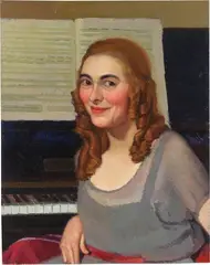 Ritratto di fanciulla al pianoforte (Maria Natrella) by Oscar Ghiglia, 1922, oil on cardboard, offered Oct 2022