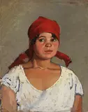 Oscar Ghiglia, Il fazzoletto rosso, 1921, oil on cardboard