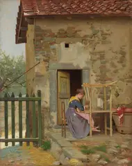 Luigi Scaffai, La tessitrice, oil on panel