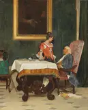 Tito Lessi, Il corteggiamento, oil on canvas