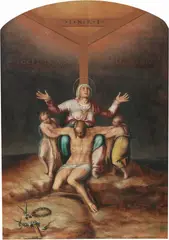 Marcello Venusti, Cristo deposto con Vergine e Angeli, oil on panel