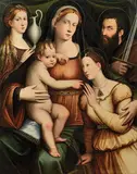 Matrimonio mistico di Santa Caterina tra i Santi Maddalena e Paolo by Giacomo e Giulio Raibolini detti "i Francia", oil on panel, offered Oct 2022