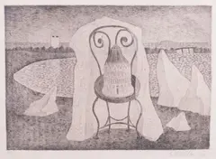 Giuseppe Viviani, Alabastrino seggiola velo e mare, 1941, etching on rame