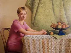 Michela pensierosa by Sandra Batoni, oil on canvas, offered Jul 2022