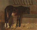 Cavallo alla greppia by Giovanni Lomi, 1947, oil on compensato, offered Jul 2022