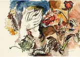 Renato Guttuso, Omaggio a Grünewald, 1964, mixed media on paper applicata on card