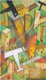 Sibò, Sorvolando i ricordi: San Gimignano, 1937, mixed media on paper applicata on canvas