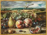 Giorgio de Chirico, Vita silente di frutta in un paese, oil on canvas