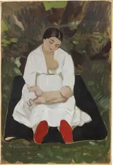 Felice Casorati, La madre (Scarpette rosse), 1923, oil on paper applicata on canvas
