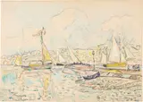 Voiliers dans un port breton by Paul Signac, 1928, pastel on paper, offered May 2022