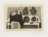 Giuseppe Viviani, Cocomero e foglie, 1957, etching on zinco